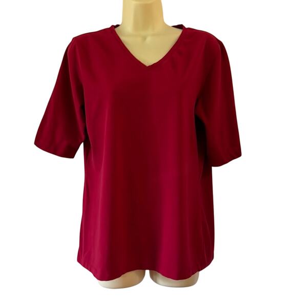 Talbots Red Knit Top Woman Size Medium V-Neck Short Sleeves - Picture 1 of 7